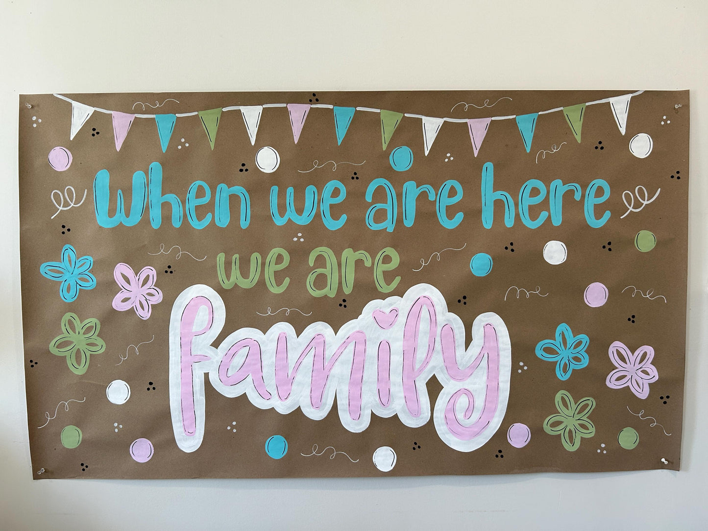 Classroom Bulletin Board Banner - When We Are Here We Are Family
