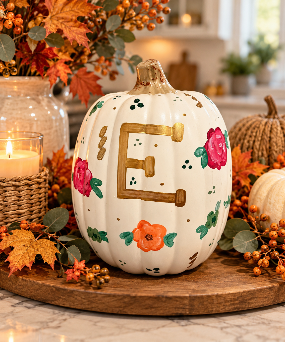 Personalized Floral Pumpkin