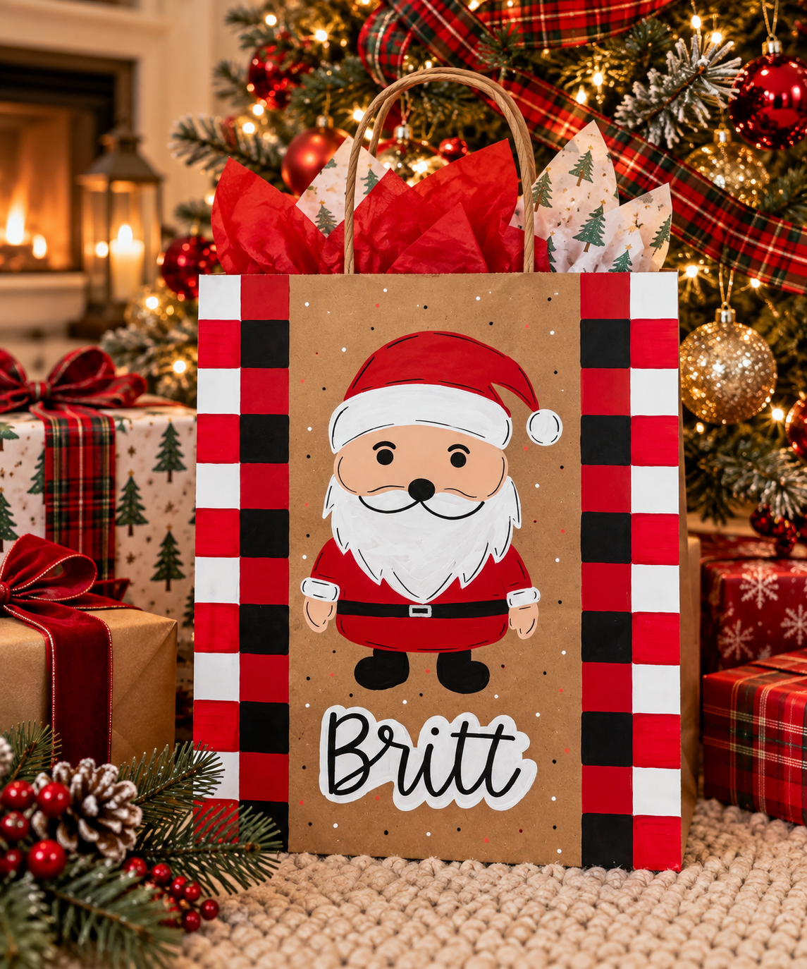 Hand-Painted Santa Gift Bag