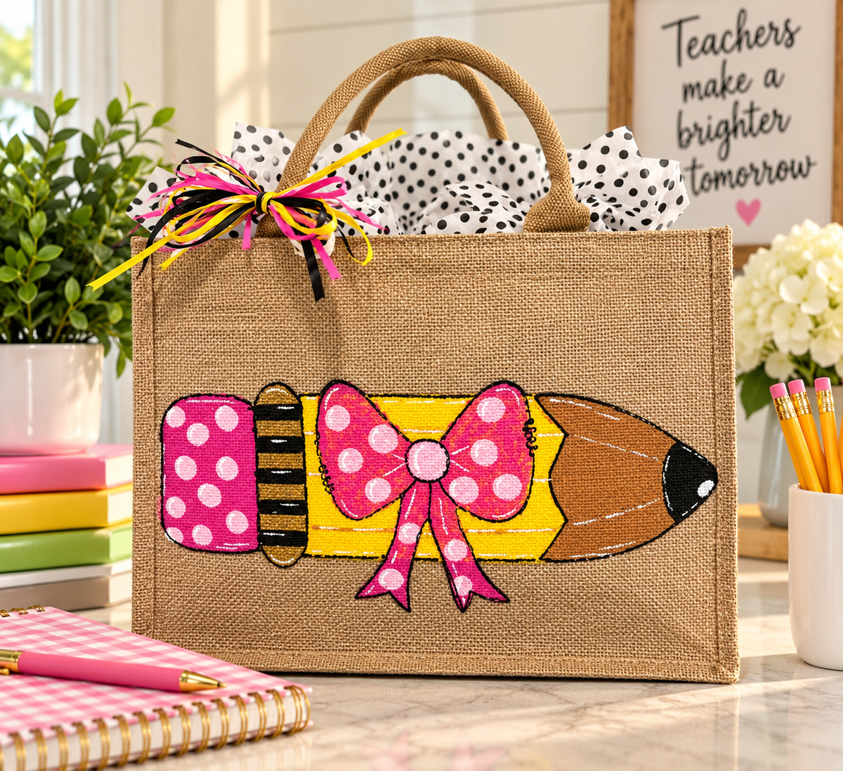 Pencil Jute Tote Bag