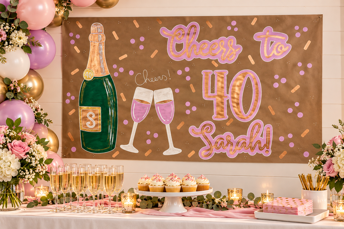 40th Champagne Toast Birthday Banner
