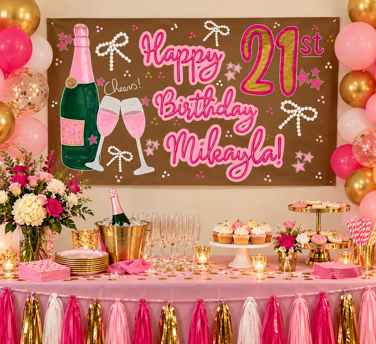 21st Champagne Toast Birthday Banner