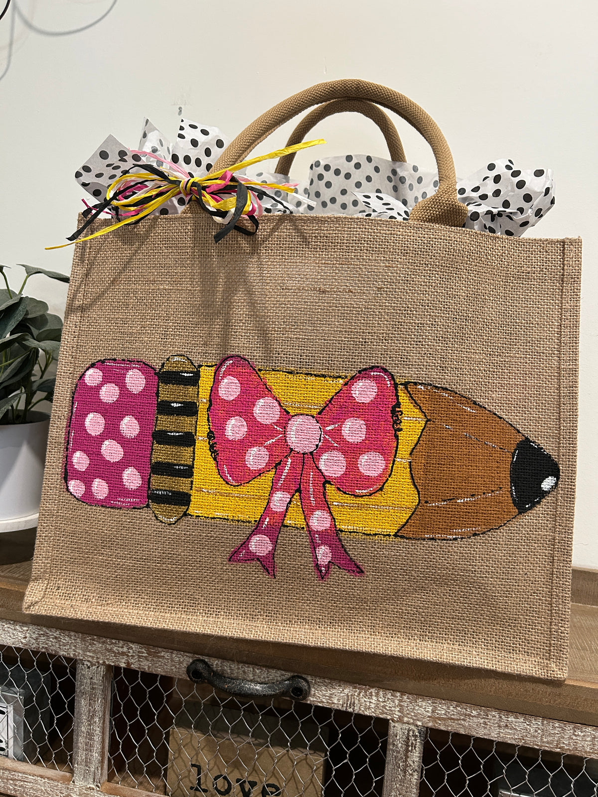 Pencil Jute Tote Bag