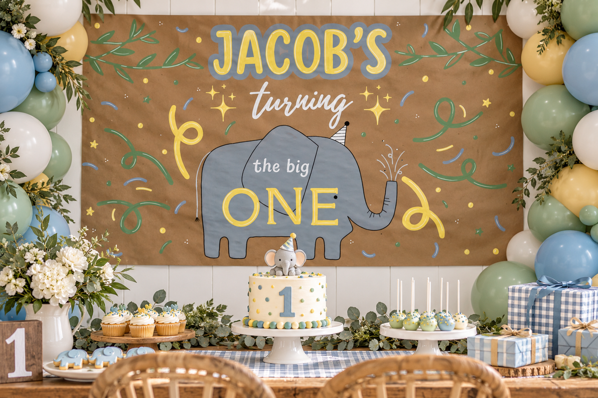 1st Birthday Elephant Banner - Turning the Big One