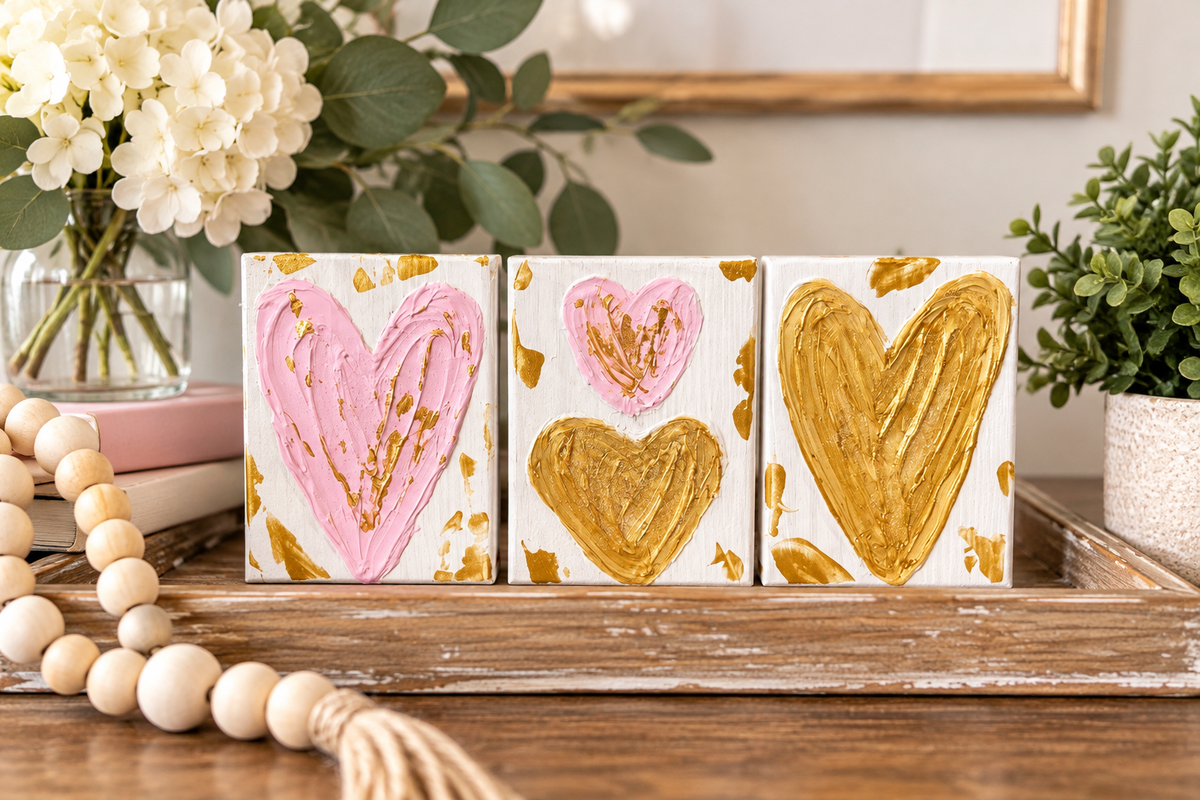 Textured Wooden Heart Blocks