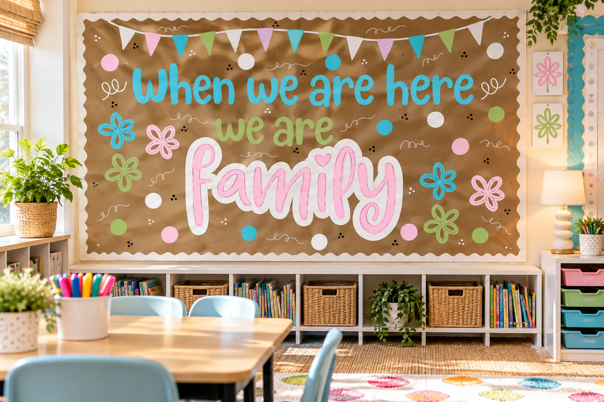 Classroom Bulletin Board Banner - When We Are Here We Are Family