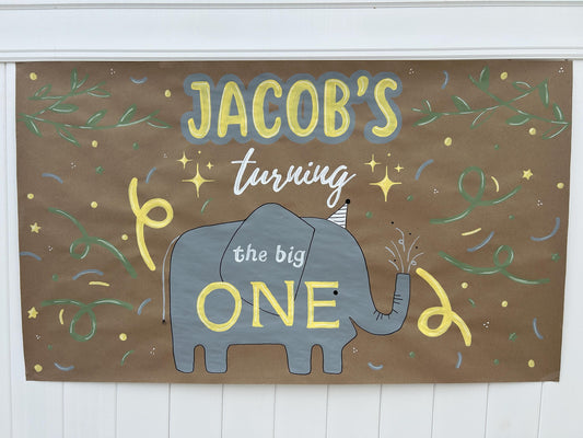 1st Birthday Elephant Banner - Turning the Big One